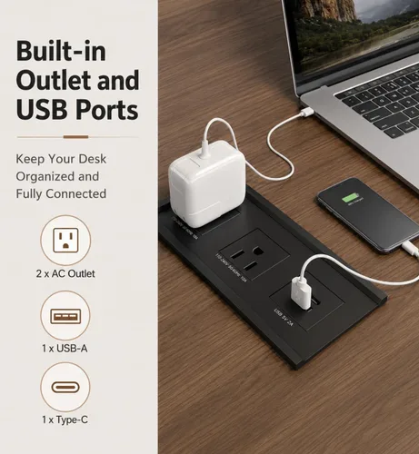 Vista 5 de Escritorio ejecutivo reversible en forma de L de 63 pulgadas con cajones, escritorio compacto para computadora de oficina con estantes abiertos