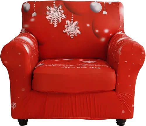 Vista 8 de XMNTG Funda elástica para sillón de 2 piezas, con temática navideña, estampado de ciervos, alce, decoración del hogar, extraíble, antideslizante