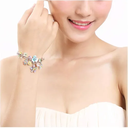 Vista 5 de Glamorousky Pulsera de flores con cristales austriacos multicolor y dijes de flores Cristal Circonita cúbica