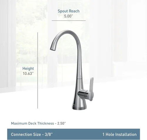 Vista 4 de Moen S5535BL Sinema Grifo de Bebidas de Una Sola Manija de Arco Alto de Montaje Único, Sistema de Filtración de Agua Opcional Disponible