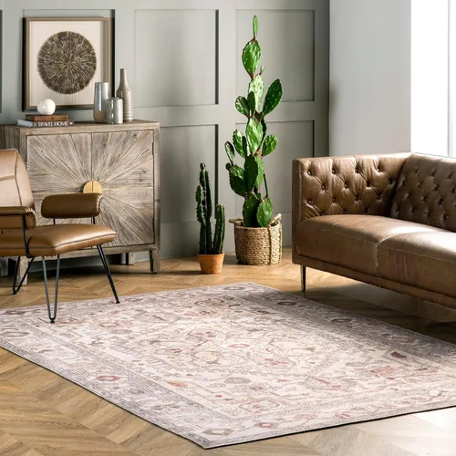 Vista 11 de nuLOOM Carole Abstract - Alfombra lavable a máquina, 4 x 6, color beige Carole Beige