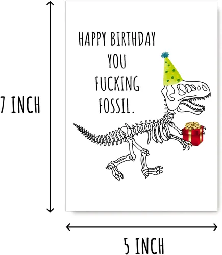 Vista 2 de Tarjeta divertida de cumpleaños con texto en inglés «Happy Birthday You Fucking Fossil», divertida tarjeta de cumpleaños para hombres y mujeres