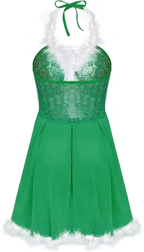 Vista 6 de Conjunto de lencería de Navidad para mujer, babydoll de terciopelo con espalda descubierta, mini vestido camisola