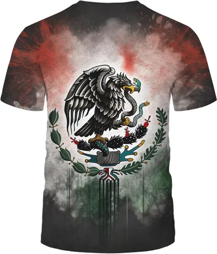Vista 3 de Camiseta colorida de la bandera mexicana mágica de México Eagle Cactus Camisetas