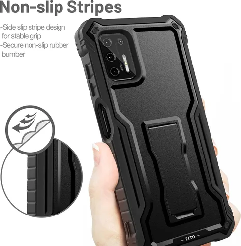 Vista 4 de FITO Funda para Moto G Stylus 2021, doble capa a prueba de golpes resistente para teléfono Motorola G Stylus 2021 con protector de pantalla, soporte