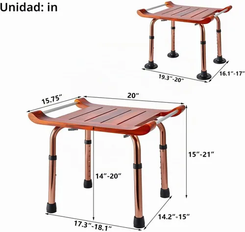 Vista 5 de Banco de ducha de teca para asiento interior de ducha, baño, sauna, para ancianos y discapacitados