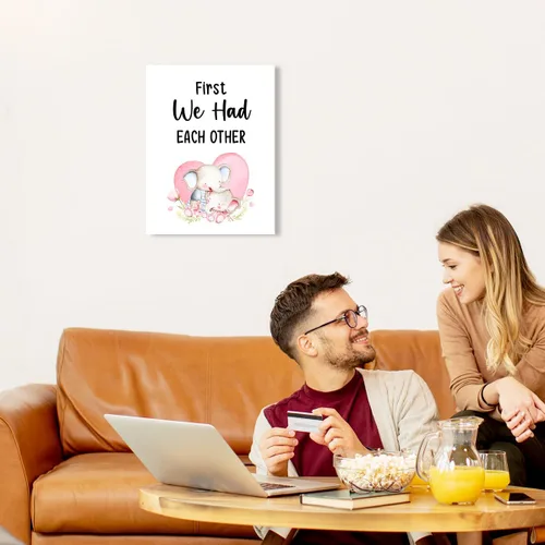 Vista 3 de Decoración de pared de la familia de elefantes, First We Had Each Other, lienzo enmarcado para cuarto de bebé, decoración de pared 49 Primero nos