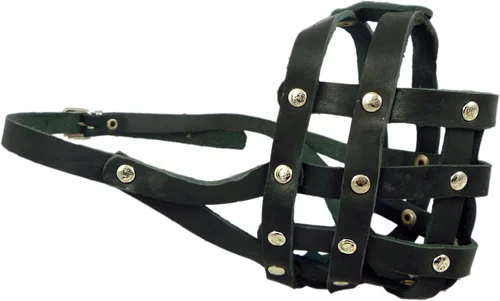 Vista 2 de Bozal para perro de cuero genuino #110 negro – Bulldog, Boxer (circunferencia 13.7 pulgadas, longitud del hocico 2.75 pulgadas)