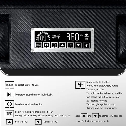 Vista 6 de TEEMING Caja de almacenamiento automática para 12 bobinadoras de relojes + 2 vitrinas de relojes, funda giratoria para relojes, motor silencioso