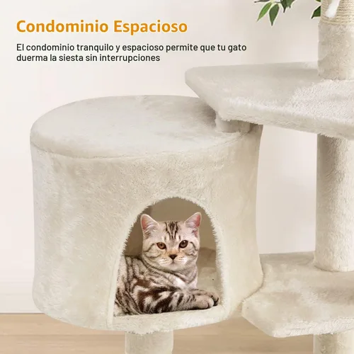 Vista 7 de BestPet Torre para Gatos de 36" Beige Torre Resistente para Gatos de Múltiples Niveles con Casita de Felpa, Percha Acogedora, Postes