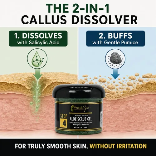 Vista 2 de FOOT SPA - Gel exfoliante de 4 onzas, para manicura, pedicura y exfoliante corporal con infusión de aloe vera y ácido salicílico, brillo, pulido
