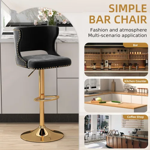 Vista 8 de Westice Juego de 2 taburetes de bar, taburetes de altura de mostrador para isla de cocina con base dorada ajustable, modernas sillas de bar