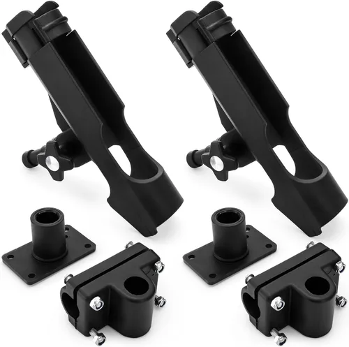 Vista 5 de Bekith Paquete de 2 soportes para caña de pescar con soporte combinado, soporte ajustable para caña de pescar, acabado negro