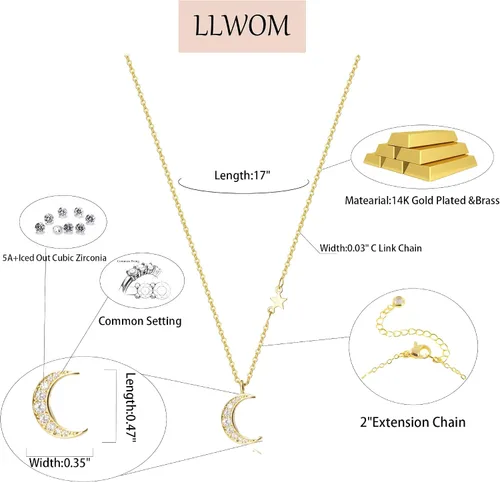 Vista 5 de LLWOM Collar de oro para mujer, chapado en oro de 14 quilates, collar de estrella de David contra el mal de ojo, dije de cruz de corazón, delicado