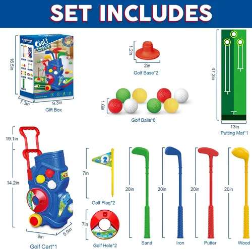 Vista 2 de Letapapa Juego de golf para niños pequeños, palos de golf mejorados para niños con alfombrilla de putting, juguetes para niños de 3, 4, 5+ años