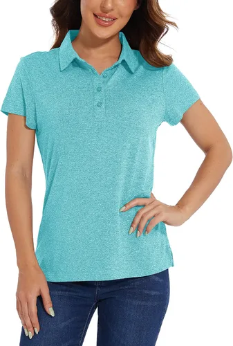 Vista 3 de TACVASEN Polo para mujer, manga corta, golf, secado rápido, UPF 50+, protección solar, ligera, cuello con 4 botones