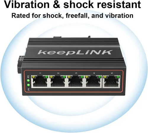 Vista 5 de Conmutador Ethernet industrial de 5 puertos, conmutador de red de riel DIN de 10/100 Mbps no administrado, IP40, rango de temperatura