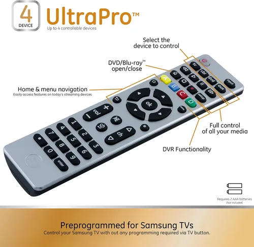 Vista 10 de GE Control remoto universal de botón grande, plateado y control remoto universal para Samsung, Vizio, LG, Sony, Sharp, Roku, Apple TV, TCL
