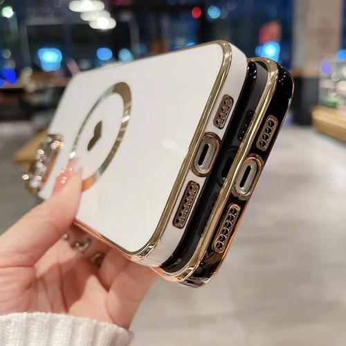 Vista 6 de Funda magnética para iPhone 11 Pro Max, lindo corazón de amor, compatible con MagSafe, borde chapado de lujo, ajuste delgado, a prueba de golpes