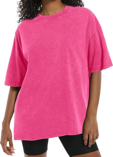 Vista 3 de Wrenpies Camisetas de gran tamaño para mujer, estilo vintage, básicas, estilo novio, holgadas, holgadas, estilo grunge, de algodón lavado ácido