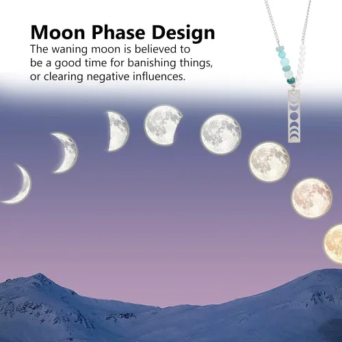 Vista 8 de DICOSMETIC 5/12/24 piezas de dijes de fase lunar a granel de acero inoxidable creciente lunar colgante rectangular de luna llena corte láser, dijes