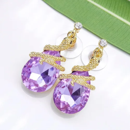 Vista 9 de Navachi Pendientes colgantes de gota de serpiente con forma de pera multicolor de cristal chapado en oro de 18 quilates