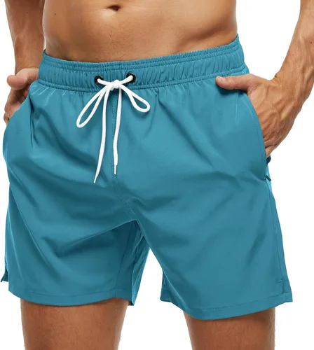 Vista 37 de SILKWORLD Traje de baño para hombre, pantalones cortos de playa de secado rápido con bolsillos Ejército Verde-ag