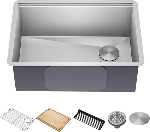 Vista 21 de KRAUS Kore KWU1101-17-PGM - Fregadero de cocina con estación de trabajo de 17 pulgadas con cuenco individual en PVD, de acero inoxidable de calibre