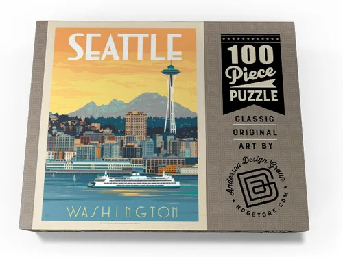 Vista 4 de MyPuzzle Seattle, WA: Ferry, póster vintage, rompecabezas de 100 piezas para adultos