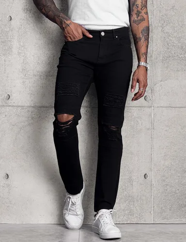 Vista 4 de LONGBIDA Mens Skinny Slim Fit Ripped Straight Hip Hop Biker Stretchy Jeans