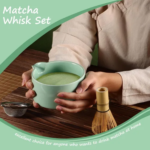 Vista 8 de Juego de batidor de matcha, batidor de matcha de bambú (Chasen), cuchara tradicional (chashaku), tamiz de acero inoxidable,Herramientas de té