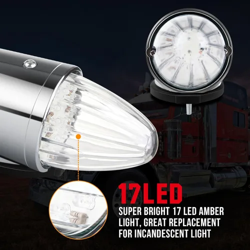 Vista 3 de cciyu 5 luces marcadoras de cabina de torpedo ámbar, cromadas, 17 luces LED para techo de camión, luces de circulación de alta resistencia