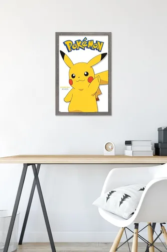 Vista 6 de Trends International Pokémon - Póster de pared de la serie Pikachu Feature Series, 14.72 x 22.37 pulgadas, versión enmarcada de madera de granero