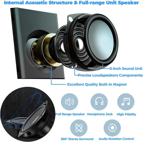 Vista 2 de ROSON Altavoz de computadora, altavoz de tamaño compacto con conector para auriculares, graves mejorados y control de volumen, altavoces multimedia