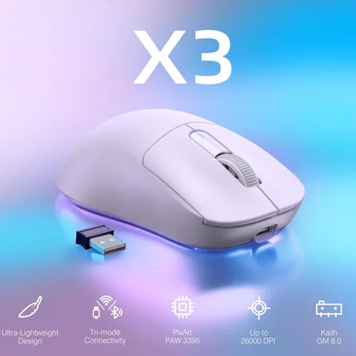 Vista 2 de ATTACK SHARK X3 - Mouse inalámbrico ligero para juegos con tres modos de 2.4GUSB-C con cableBluetooth, hasta 26K DPI, sensor óptico PAW3395
