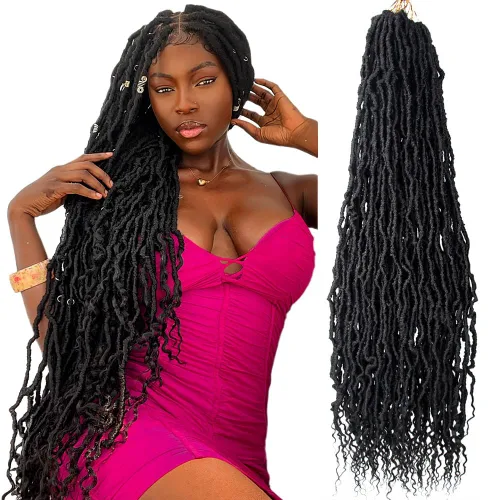 Vista 53 de BOHOBABE Rastas Sintéticas de Ganchillo de 10 Pulgadas, Rastas de Ganchillo Suaves Boho con Puntas Rizadas, Rastas Cortas de Diosa Bohemia de 1#