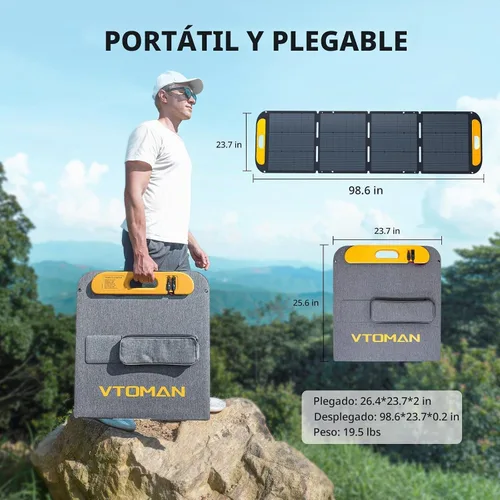 Vista 6 de VTOMAN VS200 Pro Panel solar portátil de 200 W 48 V, 23 % de eficiencia, panel solar plegable con impermeabilidad IP67 y adaptadores MC-4 Anderson