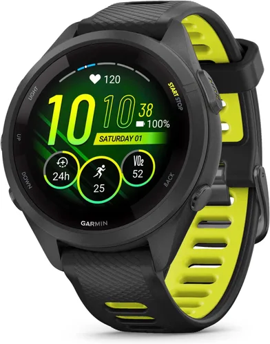 Vista 5 de Garmin Forerunner 265S Music GPS Running 42 mm Smartwatch, Negro con pantalla táctil AMOLED de 1.1 pulgadas E-Bank Bundle Negro y amarillo