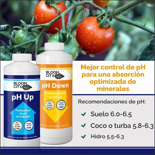 Vista 2 de Kit de control de pH Up + Down profesional Bloom City para una absorción óptima de nutrientes (Dos botellas de 1/2 pinta) 16 oz totales