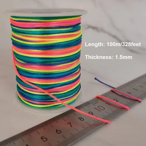 Vista 5 de Cuerda de nailon arcoíris de 328 pies para trenzas de cabello, trenzas de 0.059 pulgadas, hilo de satén para abalorios, pulseras, collares, joyería
