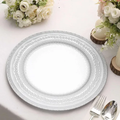 Vista 18 de Efavormart - Paquete de 6 platos de carga de plástico acrílico con relieve de encaje rústico dorado de 13 pulgadas
