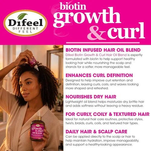 Vista 6 de Difeel Biotin Growth and Curl - Mezcla de aceite para el cabello, tamaño de viaje, 2.5 onzas.