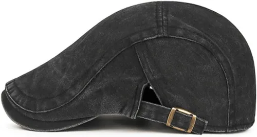 Vista 8 de Gorra plana vintage lavada estilo boina retro versátil para uso diario Negro