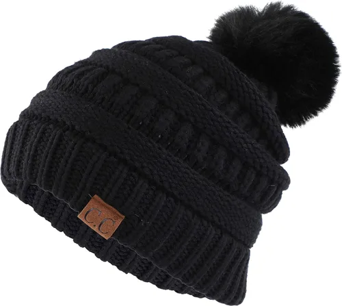 Vista 94 de Gorro unisex liso con pompón y ribete (HAT-43) de C.C Hatsandscarf Exclusives Marfil