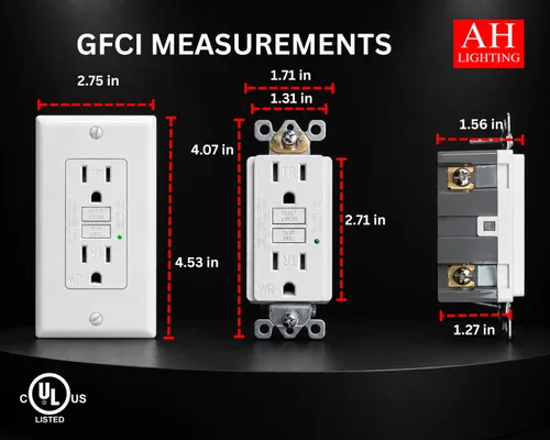 Vista 4 de GFCI Outlet 15A Receptáculo dúplex decorativo resistente a manipulaciones con indicador LED, interruptor de circuito de falla a tierra, protección