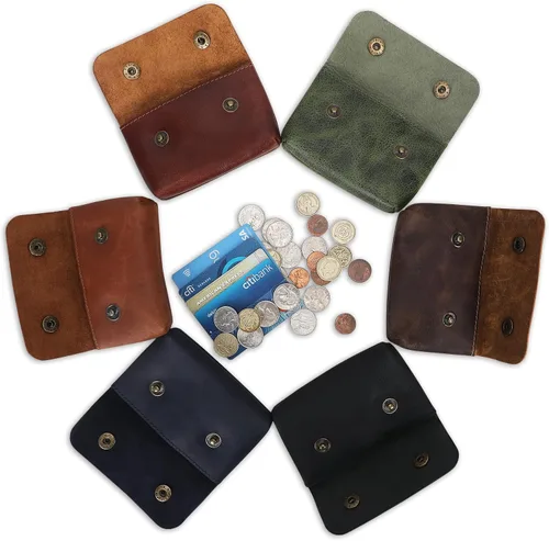 Vista 7 de Bolsa de cuero doble para monedas premium para efectivo y tarjetero, organizador de cables compacto, bolsa de maquillaje de viaje, hecha a mano