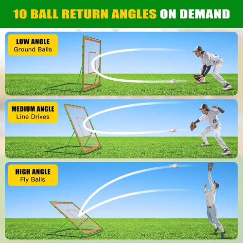 Vista 2 de KingDolly Baseball Rebounder Net 4x4.5FT, Foldable Pitch Back Net Baseball verde&anaranjado