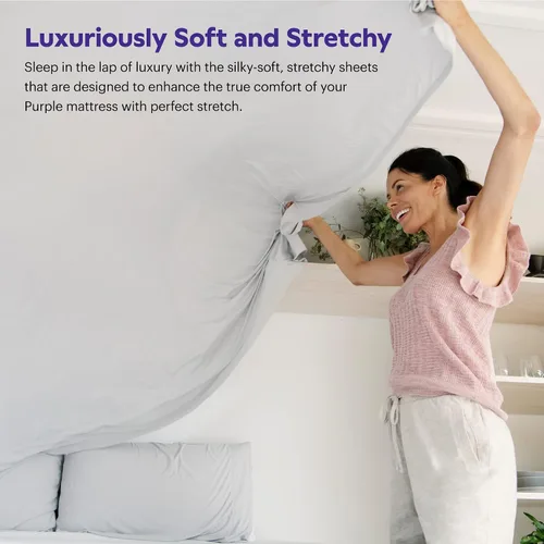 Vista 2 de Purple Sábanas SoftStretch de Bolsillo Profundo, Individual/Individual XL, Mezcla de Rayón, Absorbe la Humedad, Morado Profundo, Se Adapta a