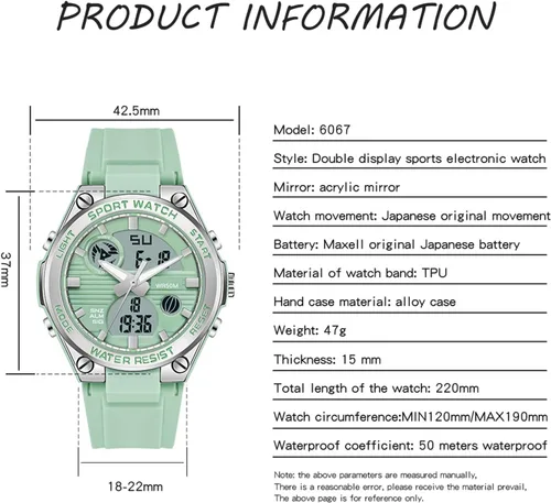 Vista 6 de Relojes de pulsera para mujer, digital, 5 bares, impermeables, con retroiluminación LED, correa colorida, alarma analógica