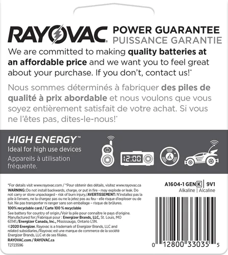 Vista 6 de Rayovac Baterías de alta energía de 9 V (paquete de 1) Baterías alcalinas de 9 voltios